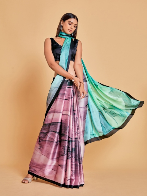 

all about you Teal & Pink Satin Saree