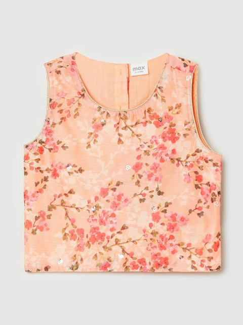 

max Girls Pink Printed Top with Skirt