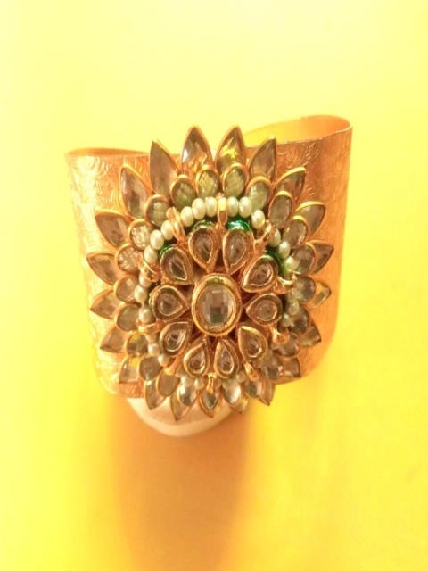 

Runjhun Women Gold-Plated White Stone Studded Wraparound Bracelet Kada