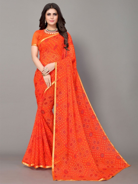 

KALINI Women Orange & Yellow Zari Bandhani Saree