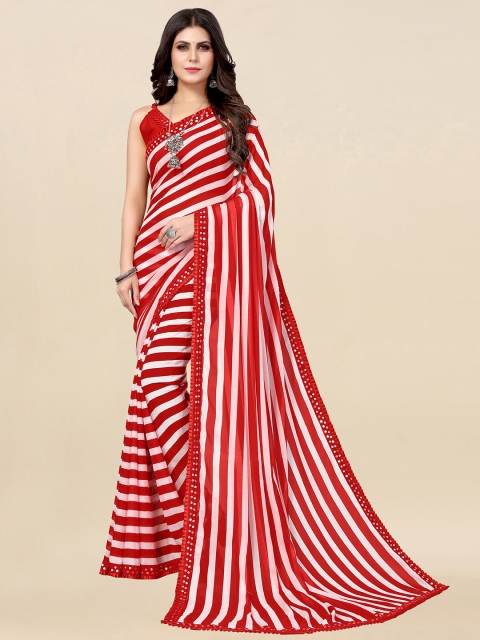 

KALINI Women Red & White Leheriya Mirror Work Leheriya Saree