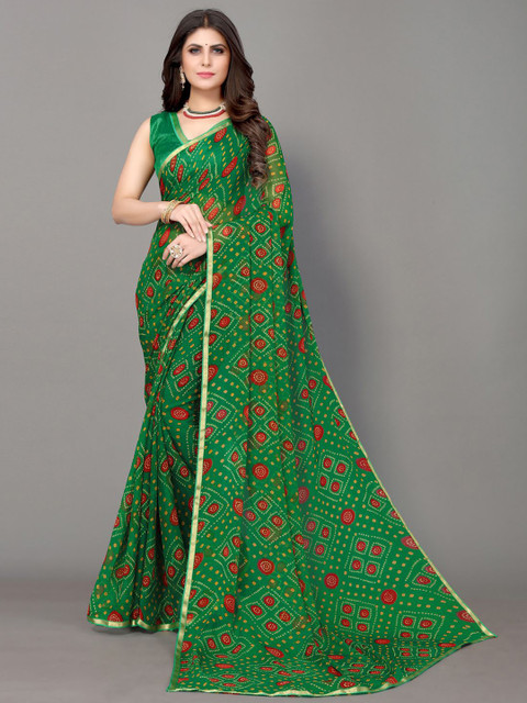 

KALINI Green & Yellow Bandhani Zari Bandhani Saree
