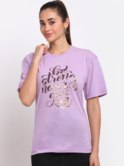 

Club York Women Lavender Typography Printed T-shirt
