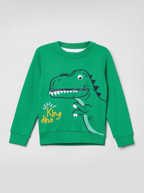 

max Boys Green Printed Pure Cotton Sweatshirt