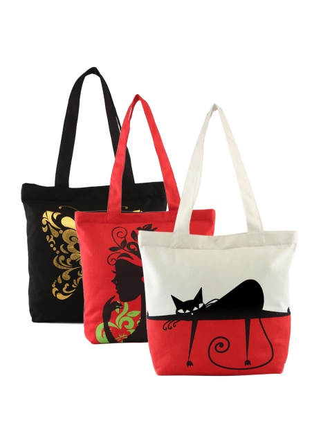 

Vivinkaa Set of 3 Printed Tote Bages, Black