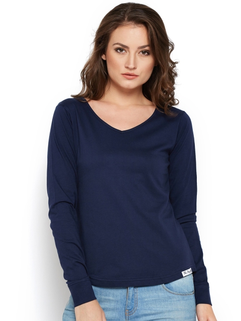 

The Dry State Women Navy Solid V-Neck T-shirt, Navy blue