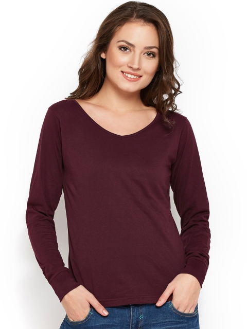 

The Dry State Women Burgundy Solid V-Neck T-shirt