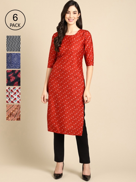 

1 Stop Fashion Women Pack Of 2 Multicoloured Floral Printed Block Print Crepe Kurta, Multi