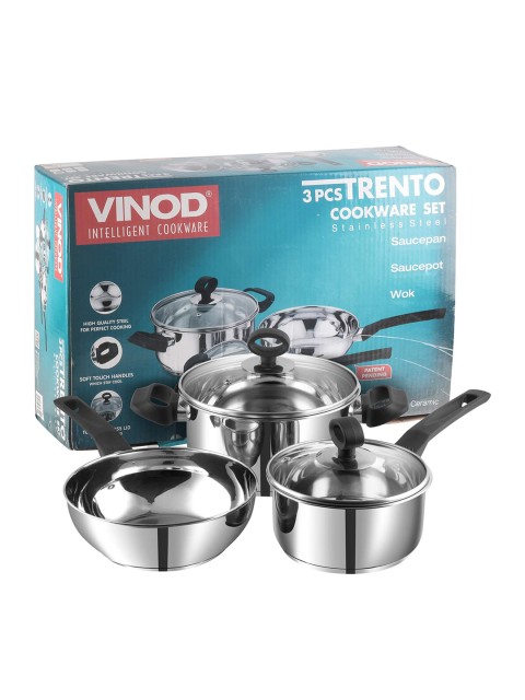 

Vinod Pack Of 3 Silver-Toned Solid Induction Friendly Cookware Set