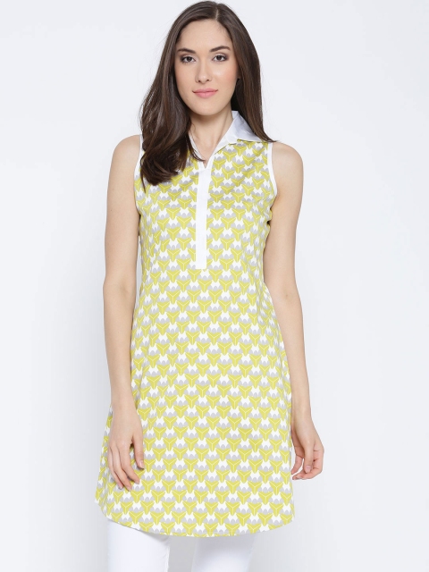 

Ayaany Yellow & White Printed A-Line Tunic