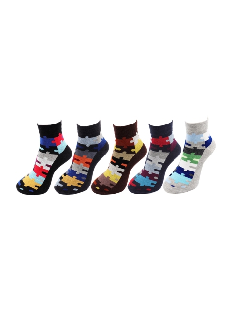 

RC. ROYAL CLASS Men Pack Of 5 Patterned Ankle Length Socks, Black