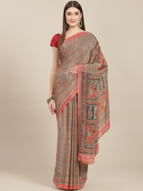 

Kasak Orange & Multicoloured Floral Pure Crepe Saree