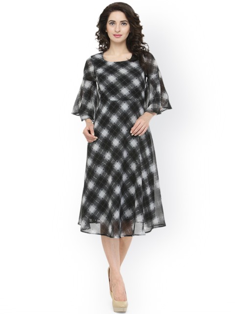 

Magnetic Designs Women Black Checked Fit & Flare Dress