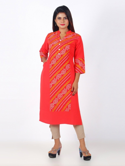 

GREEN DRAGONFLY Women Coral Bandhani Printed Kurta, Brown