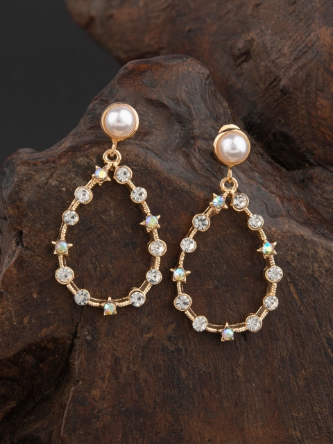 

E2O Gold-Plated & White Pearl Contemporary Drop Earrings