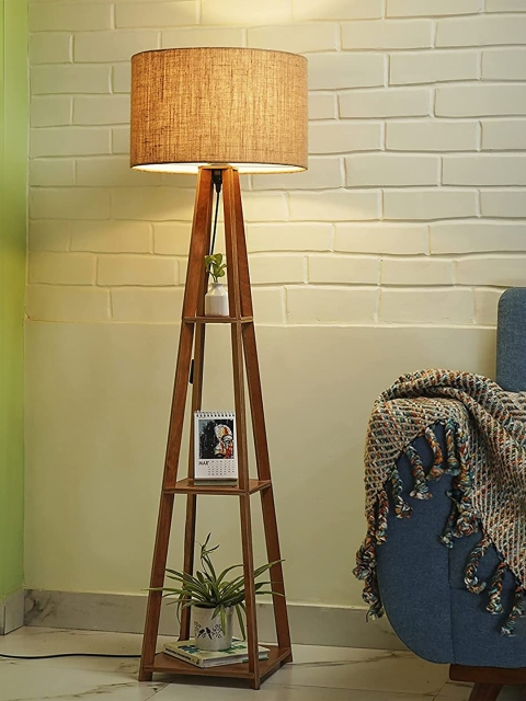 

Homesake Brown Solid Floor Lamps With Jute Drum shade