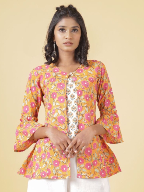 

Shuddhi Women Orange & Pink Floral Print Short double layered top