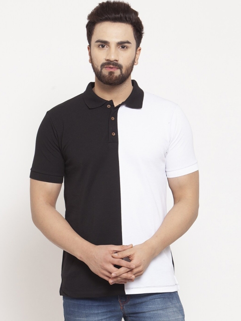 

Kalt Men White & Black Colourblocked Polo Collar T-shirt