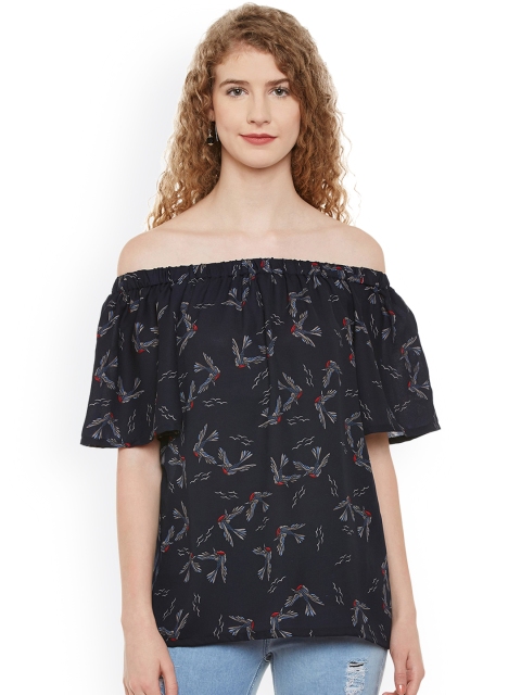 

Miss Chase Women Navy Printed Bardot Top, Navy blue