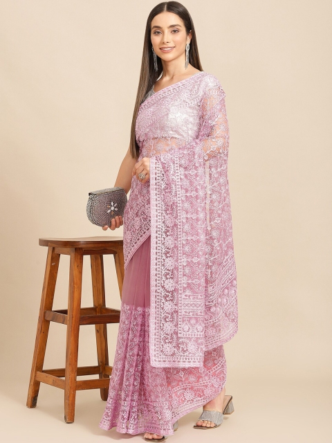 

all about you Purple Floral Net Mangalagiri Saree
