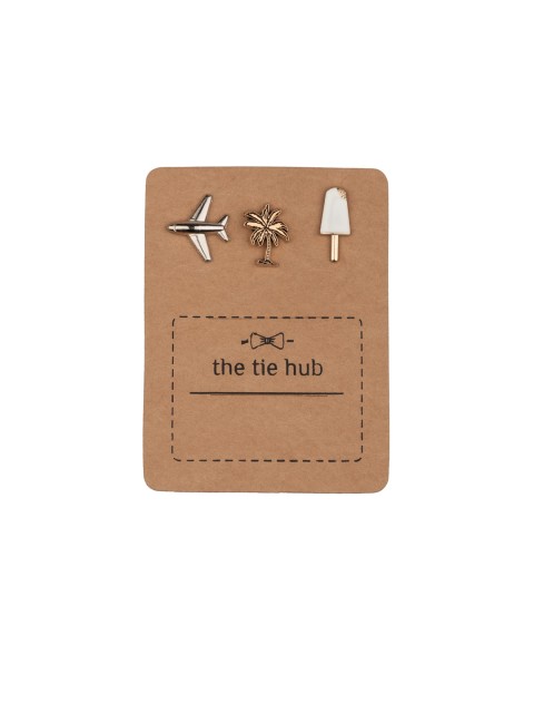 

The Tie Hub Men Set Of 3 Gold-Toned Textured Brooches