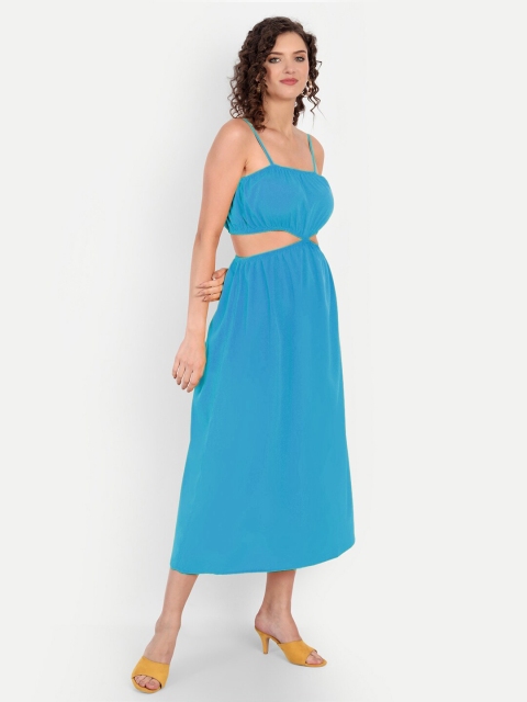 

MINGLAY Blue Organic Cotton Crepe A-Line Midi Dress