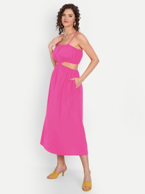 

MINGLAY Pink Organic Cotton Crepe A-Line Midi Dress