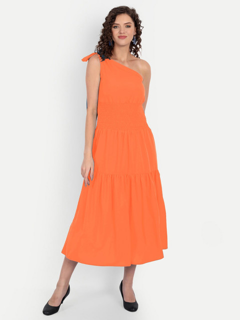

MINGLAY Orange Organic Cotton Crepe Midi Dress