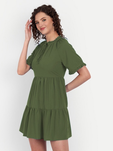 

MINGLAY Olive Green Organic Cotton Crepe Mini Dress