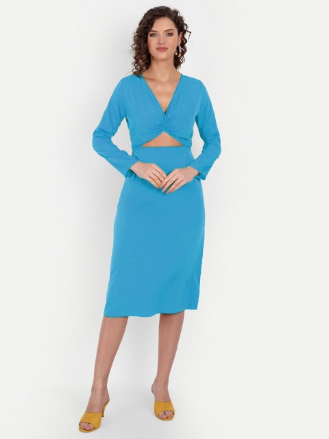 

MINGLAY Women Blue Organic Cotton Crepe Dress