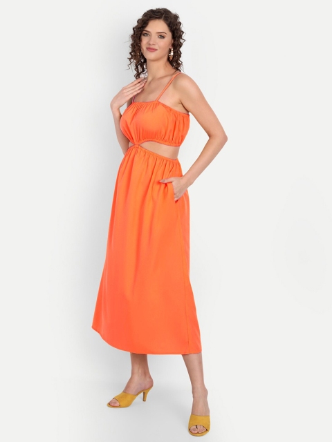 

MINGLAY Orange Organic Cotton Crepe A-Line Midi Dress