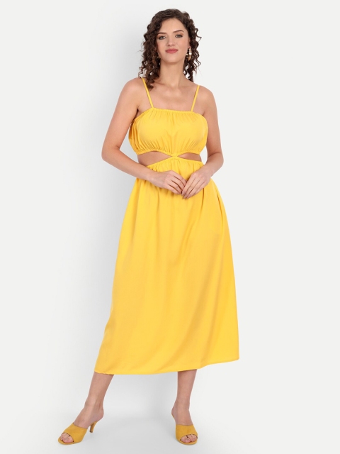 

MINGLAY Women Yellow Organic Cotton Crepe Midi Dress