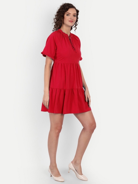 

MINGLAY Women Red Organic Cotton Crepe Mini Dress