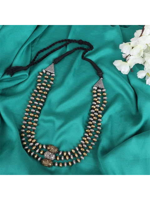 

FIROZA Gold-Toned & Black Brass Oxidised Necklace