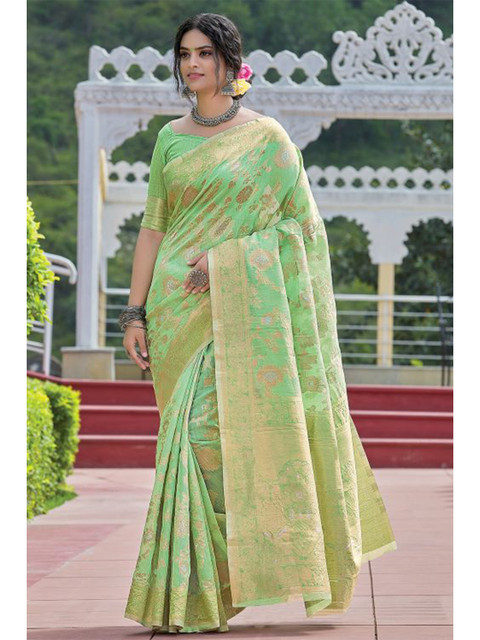 

KARAGIRI Green Woven Design Linen Blend Saree