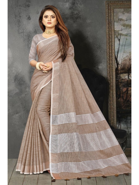 

KARAGIRI Brown & Silver-Toned Linen Blend Saree