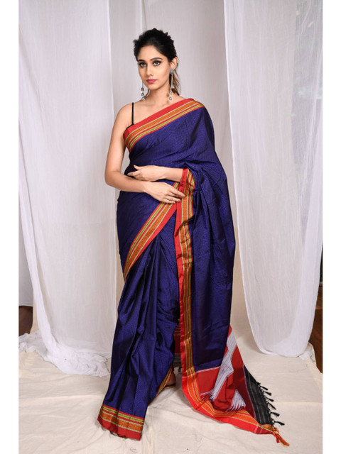 

KARAGIRI Blue & Red Woven Design Silk Cotton Saree