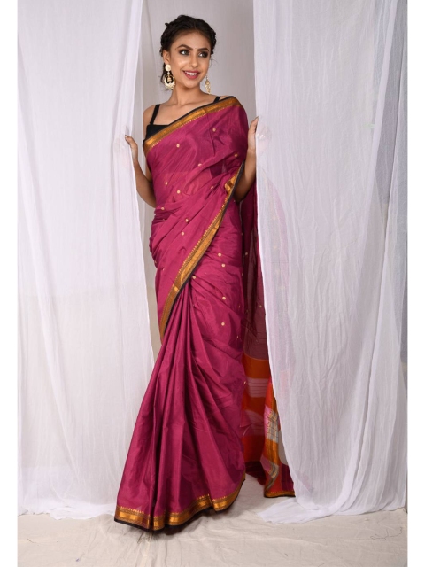 

KARAGIRI Pink & Gold-Toned Woven Design Zari Silk Blend Ilkal Saree