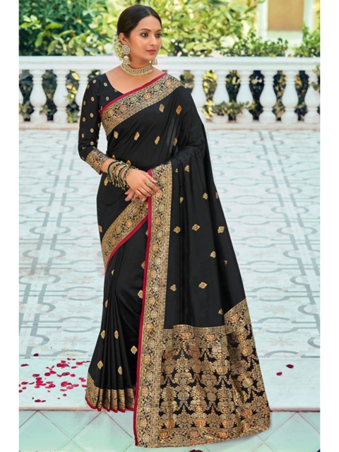 

KARAGIRI Black & Gold-Toned Ethnic Motifs Zari Saree