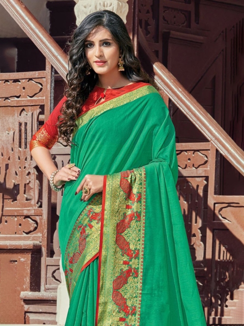 

KARAGIRI Green & Orange Woven Design Zari Saree