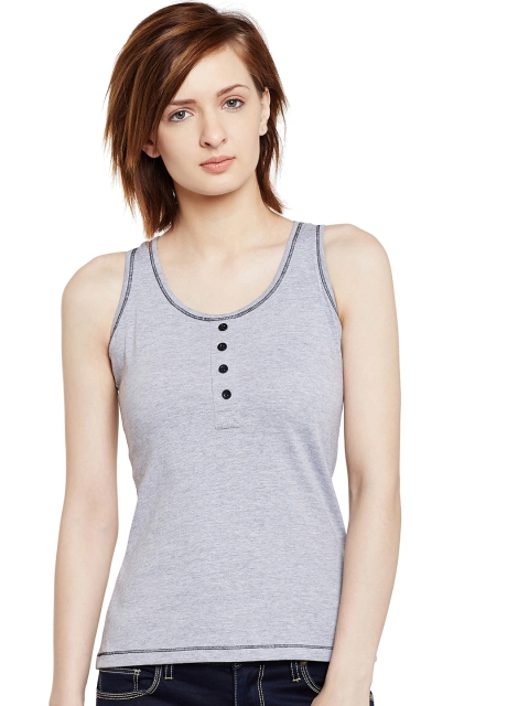 

The Dry State Women Grey Melange Tank Pure Cotton Top