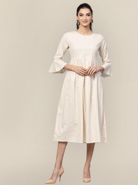

Sangria Beige & Yellow Printed Empire Midi Dress