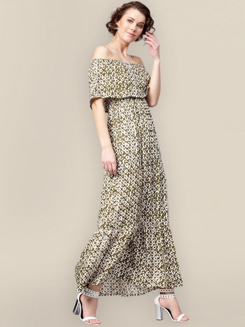 

Sangria Women Olive Green Printed Maxi Dresses