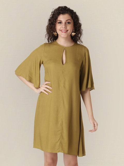 

Sangria Women Olive Printed Knee-Length A-Line Dresses
