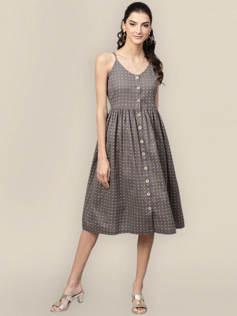 

Sangria Grey Strappy Printed Dress