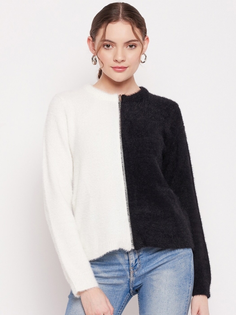

Madame Women Black & White Colourblocked Pullover