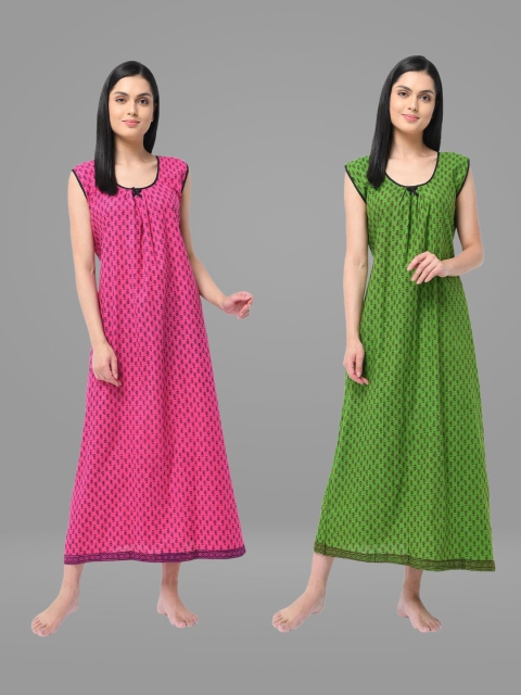 

Shararat Women Pink Printed Maxi Pack of 2 Nightdress