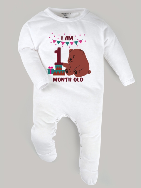 

FFLIRTYGO Kids White Printed Cotton Sleepsuit