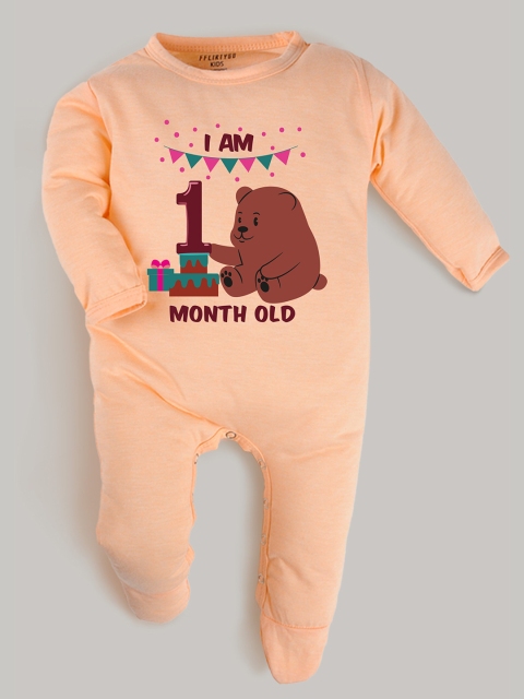 

FFLIRTYGO Kids Peach-Coloured Printed Cotton Sleepsuit