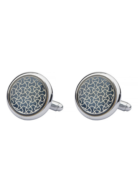 

The Tie Hub Silver-Toned & Black Geometric Cufflink